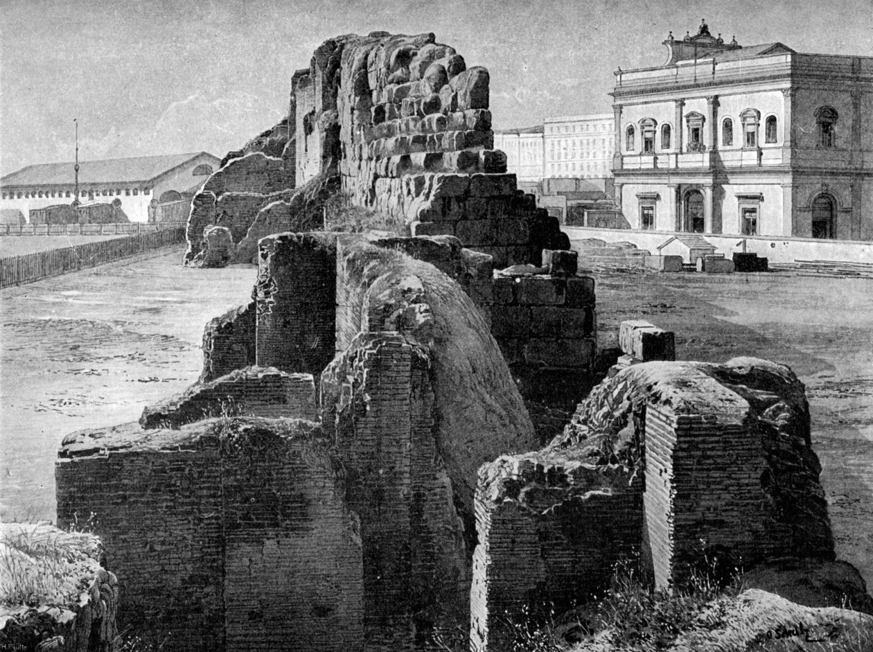Rester av Servian-muren nær jernbanestasjonen, Roma, 1902 av O Schulz