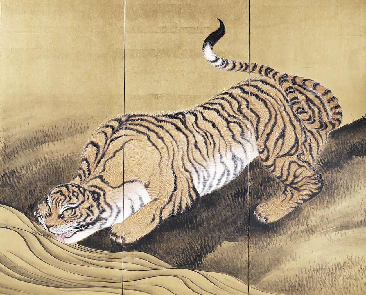 Tigre i et landskap av Obun Kunii
