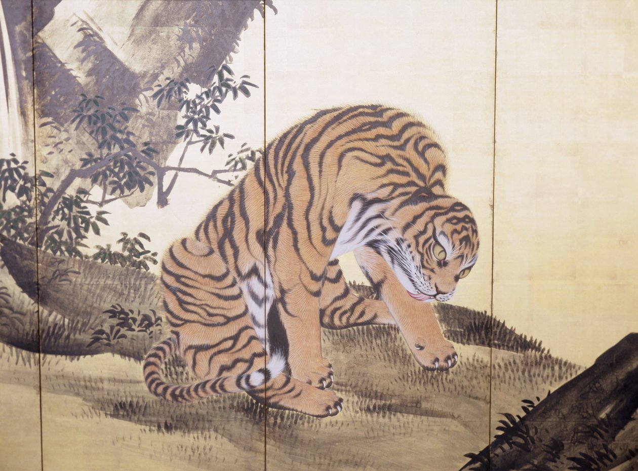 Tigre i et landskap av Obun Kunii