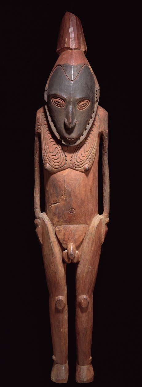 Utskåret figur og maske, fra Papua Ny-Guinea, Oseania (polykromt tre) av Oceanic