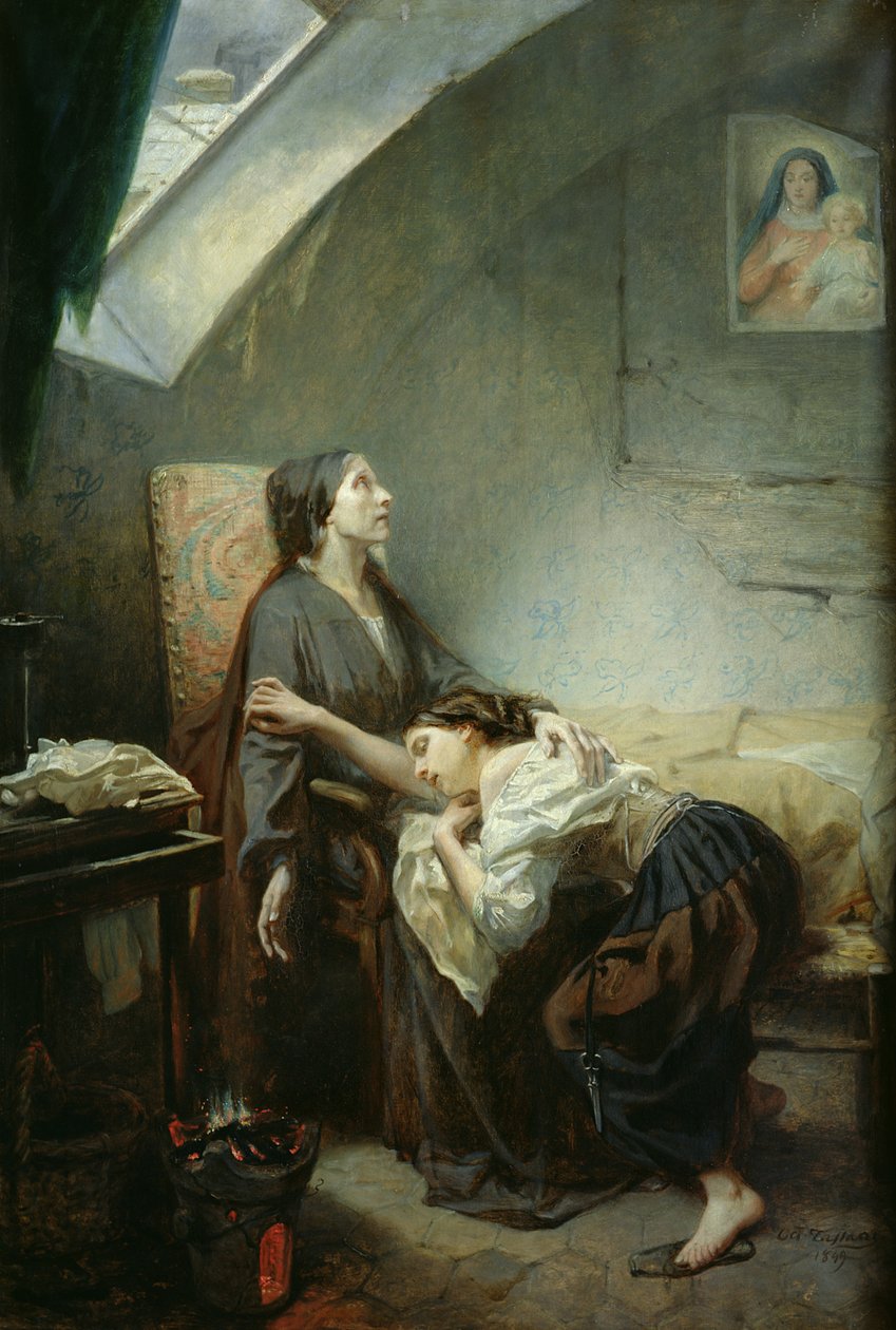 Den fattigdomsrammede familien, eller selvmordet, 1849 av Octave Tassaert
