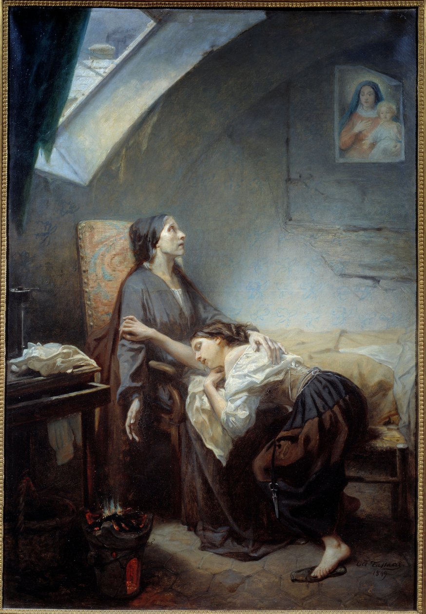Den ulykkelige familien. Maleri av Octave Tassaert (1800-1874) 1849 Søn. 1,15x0,76 m Paris, musee d