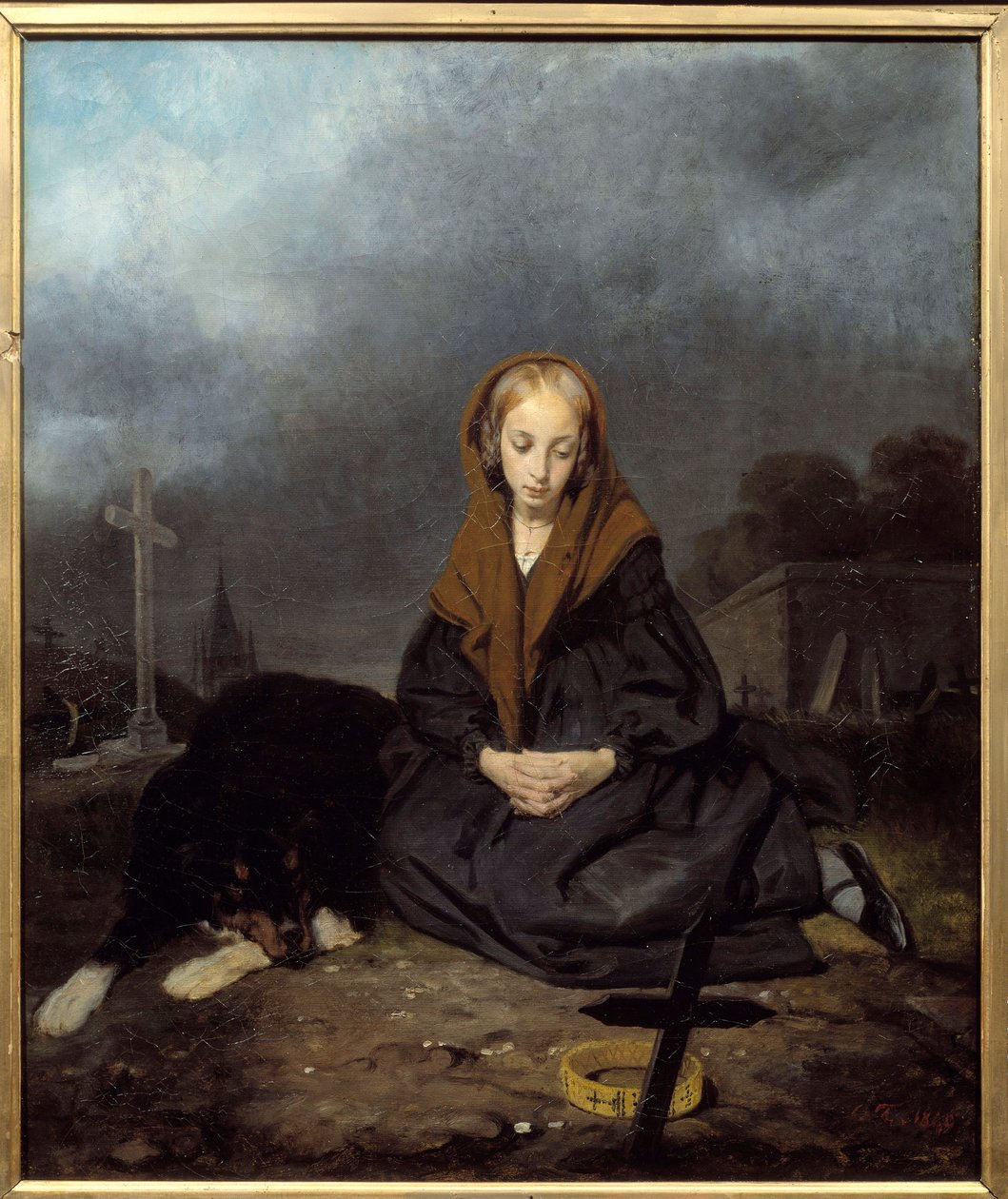 Ung jente på kirkegården Maleri av Octave Tassaert (1800-1874) 1840 Søn. 0,45x0,53 m Bayonne, Musee Bonnat av Octave Tassaert