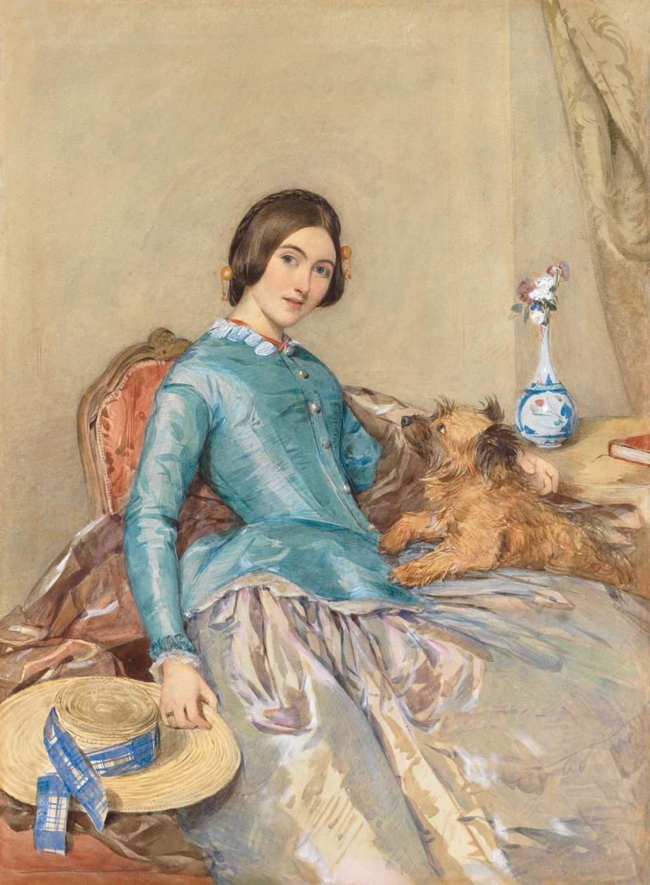 Portrett av Jane, grevinne av Aylesford, 1849 (wc forhøyet med hvitt) av Octavius Oakley