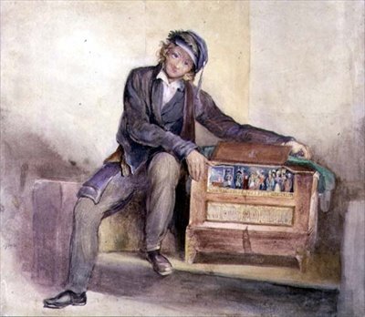 The Organ Grinder, ca. 1840 (akvarell over blyant på papir) av Octavius Oakley