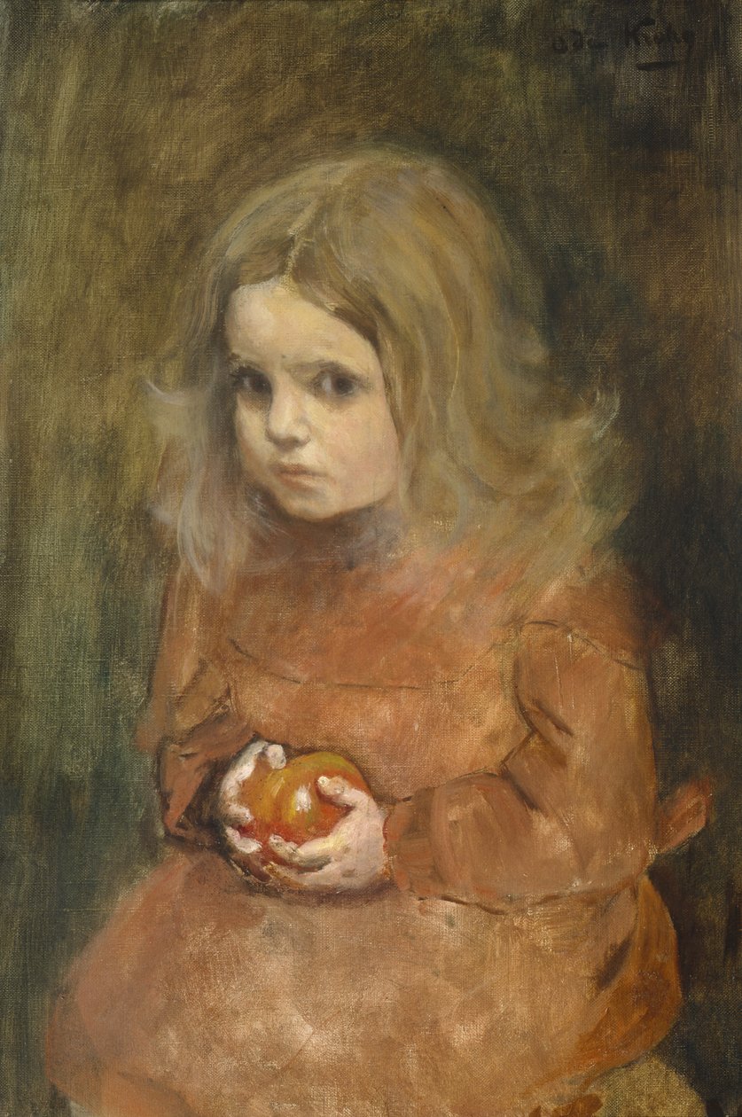 Liten jente med eple (olje på lerret) av Oda Krohg