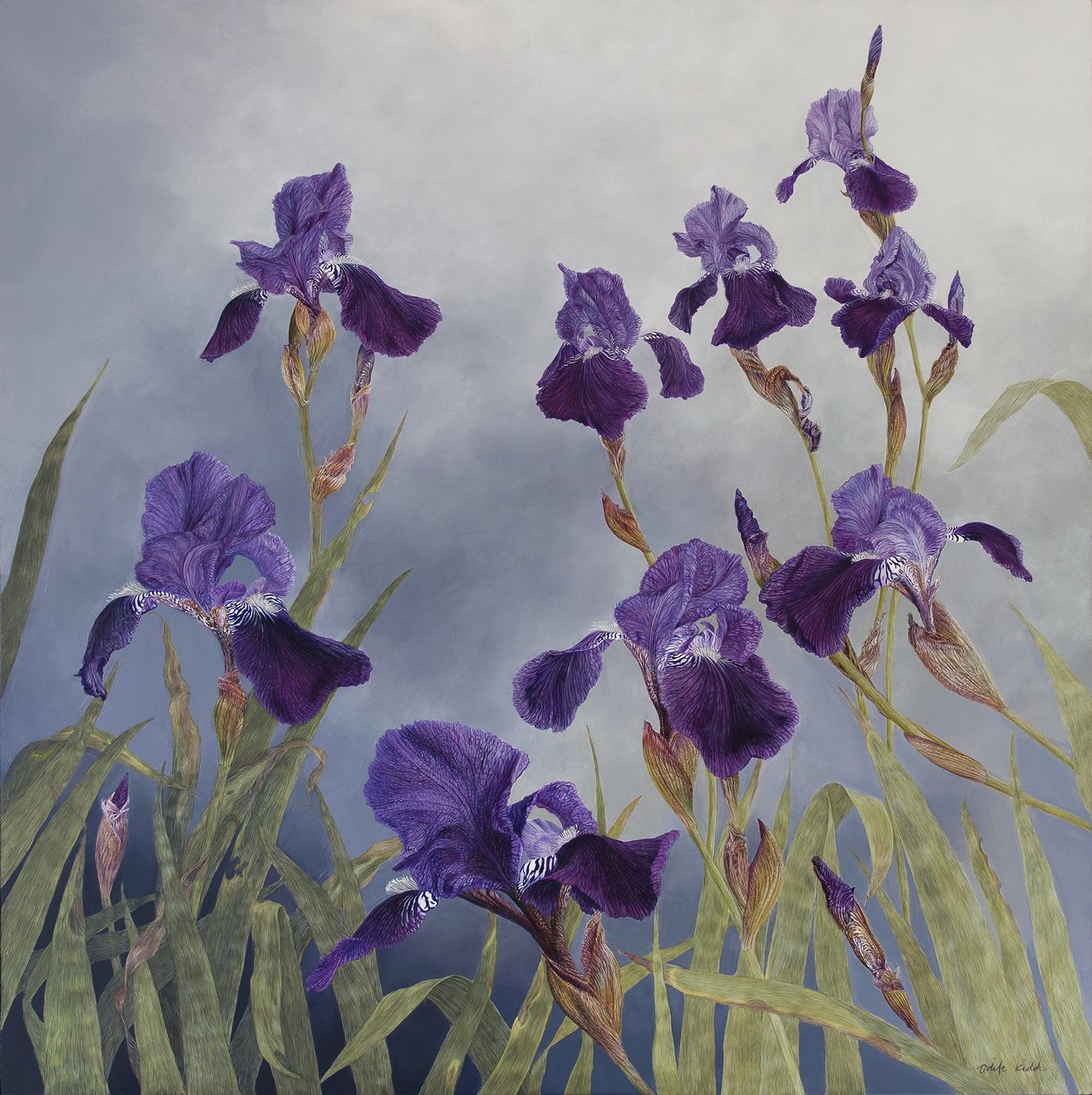 Iris hybrida, 2015 (akryl på gessoert treverk) av Odile Kidd