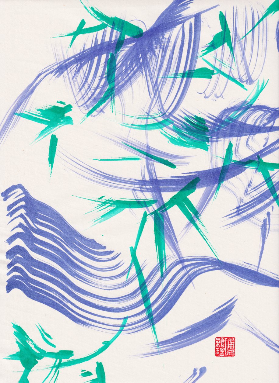 Zen Green Bamboo Abstraction 1, 2020 (akryl på Xuan-papir) av Odilia W. Y. Fu