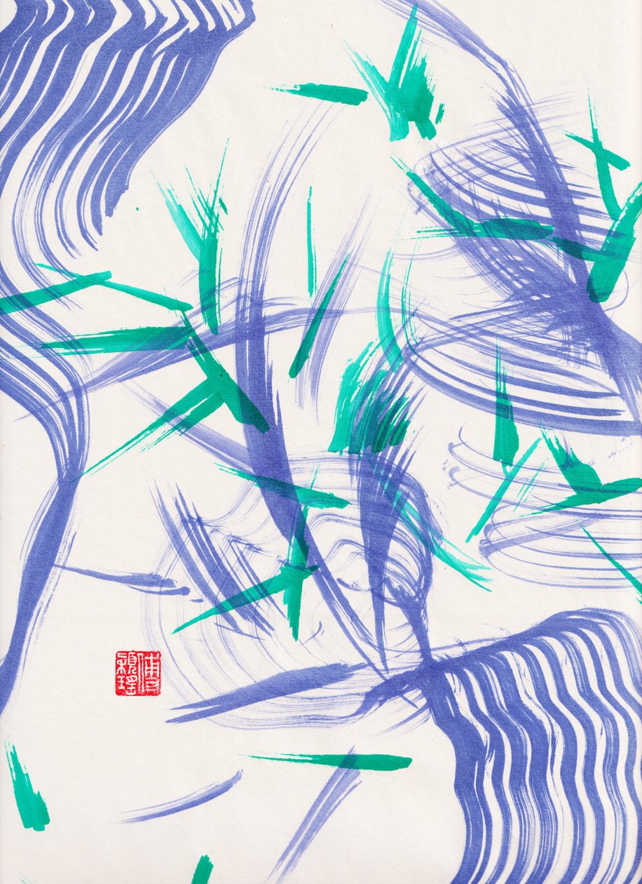 Zen Green Bamboo Abstraction 2, 2020 (akryl på Xuan-papir) av Odilia W. Y. Fu