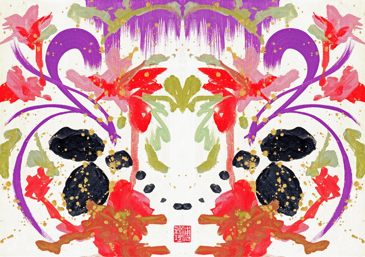 Zen Orange Purple Flowers 2, 2021 (akryl på lerret, digital) av Odilia W. Y. Fu