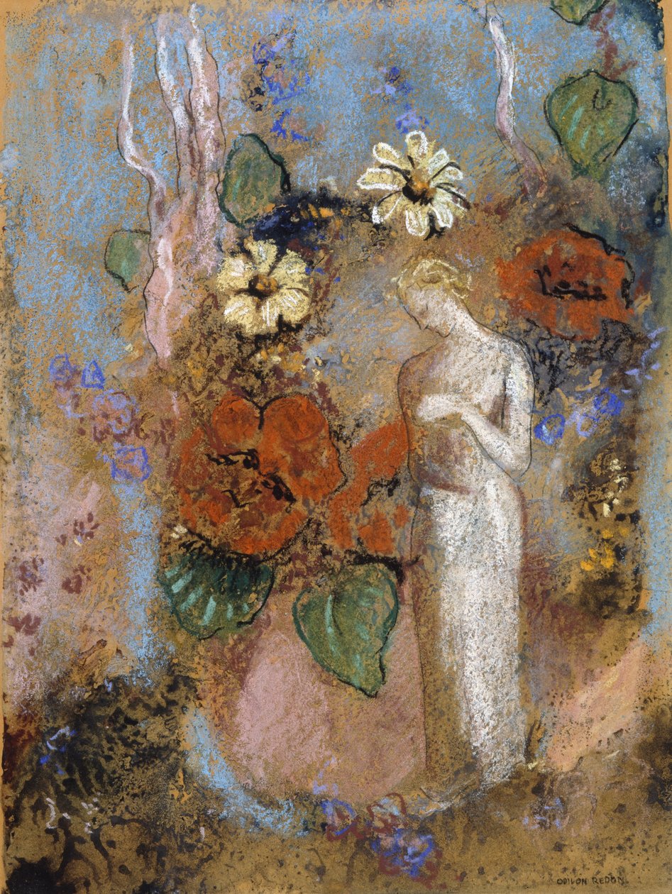 Pandora, ingen daddel (pastell og kull om bord) av Odilon Redon