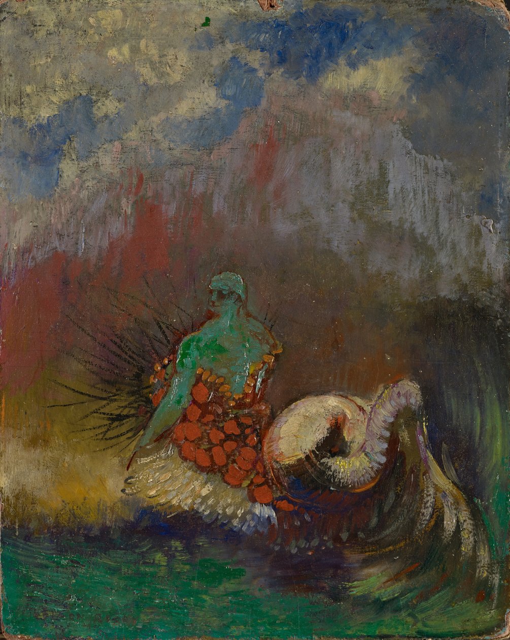 Sirene, ca. 1900 (olje og gullpulver på fiberplater) av Odilon Redon