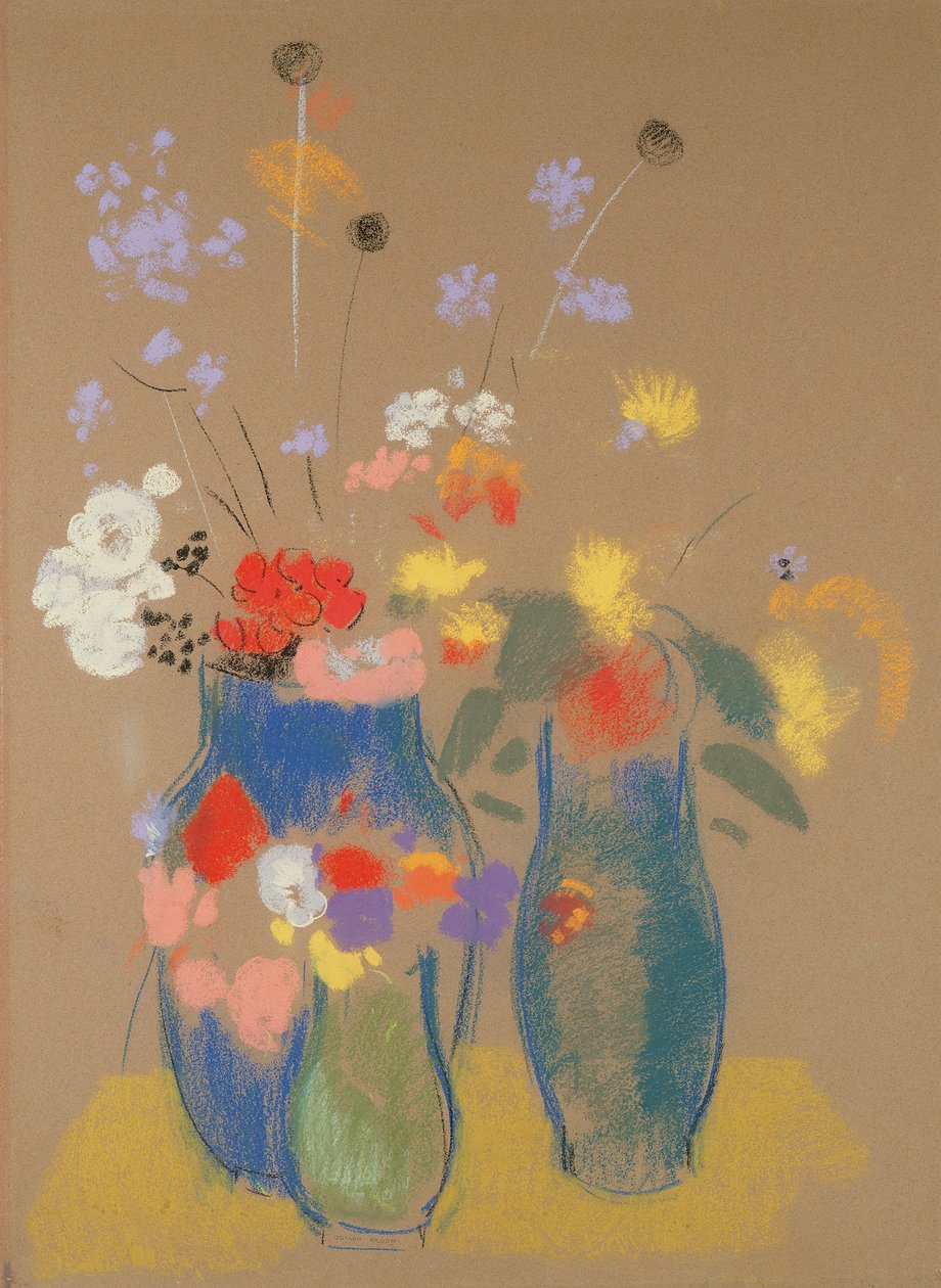 Tre vaser med blomster, ca. 1908-10 (pastell på papir) av Odilon Redon