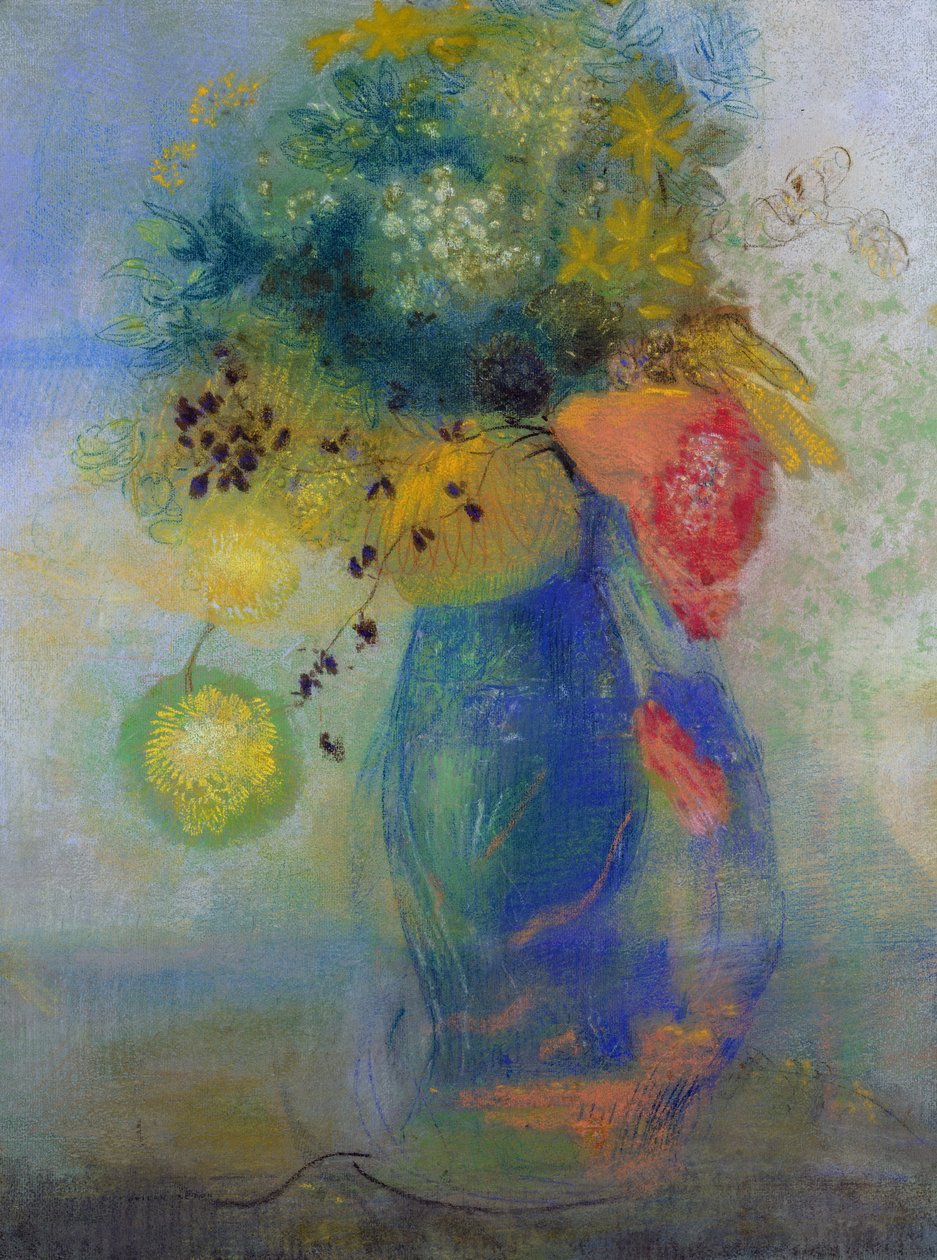 Vase med blomster (pastell) av Odilon Redon
