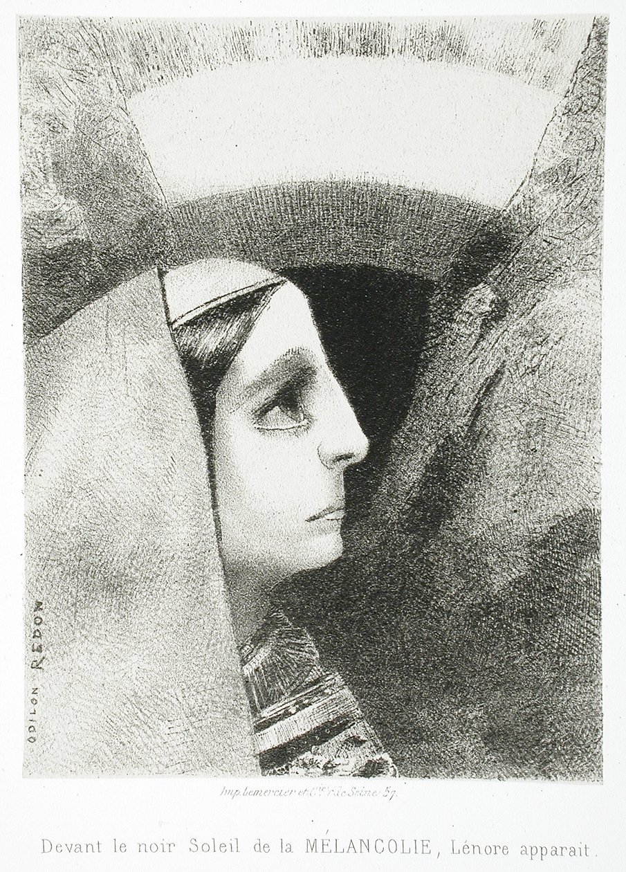 Til Edgar Poe (Foran melankoliens svarte sol viser Lénore seg) av Odilon Redon