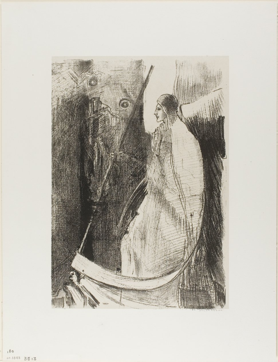 Og en annen engel kom ut av tempelet som er i himmelen, og han hadde også en skarp sigd, plate 7 av 12 av Odilon Redon