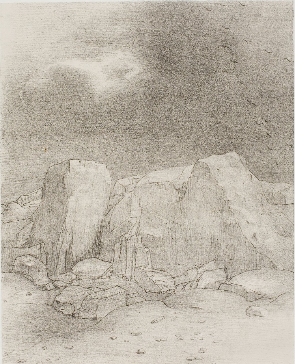 And He Discerns an Arid, Knoll-Covered Plain, plate 7 av 24 av Odilon Redon