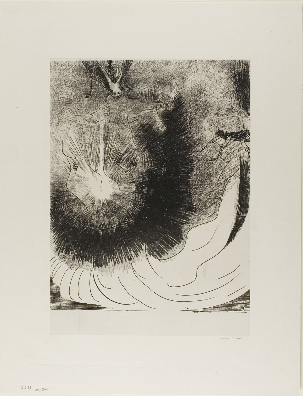 Og det falt en stor stjerne fra himmelen, brennende som den var en lampe, plate 5 av 12 av Odilon Redon