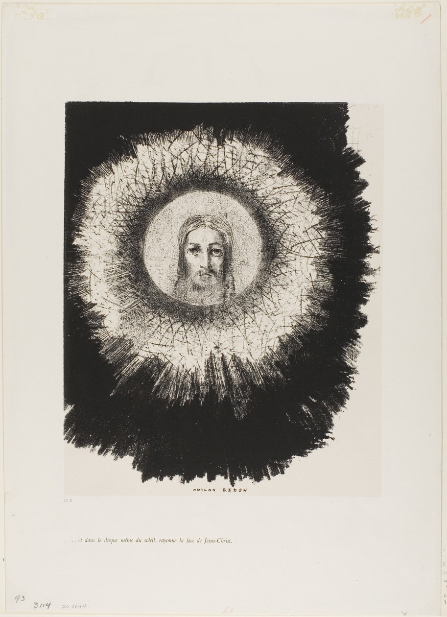 Og i Very Disk of the Sun Lights the Face of Jesus Christ, plate 10 fra The Temptation of Saint Anthony (1. serie) av Odilon Redon