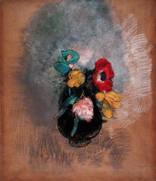 Anemoner og tulipaner (pastell på papir) av Odilon Redon