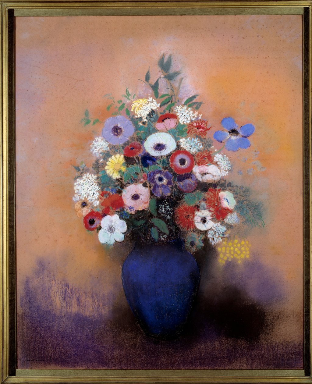 Anemoner og syriner i en blå vase av Odilon Redon (1840-1916) av Odilon Redon