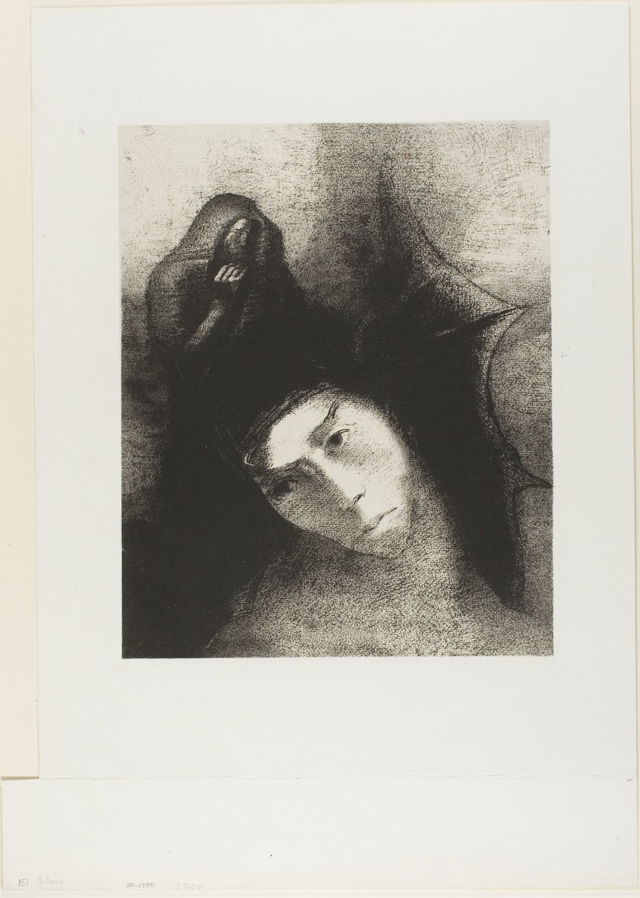 Anthony: "Hva er formålet med alt dette?" Djevelen: "Det er ingen gjenstand!", plate 18 av 24 av Odilon Redon