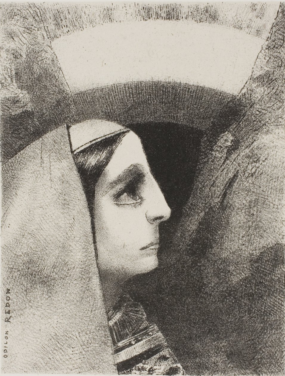 Before the Black Sun of Melancholy, Lenore Appears, plate to fra To Edgar Poe av Odilon Redon