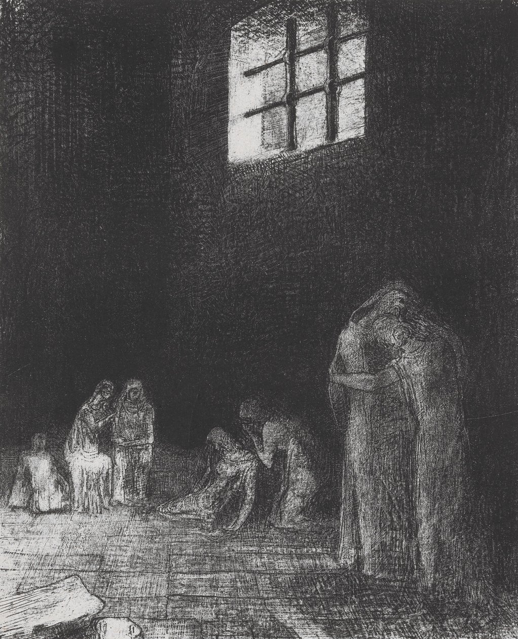 I skyggen gråter og ber folk... av Odilon Redon