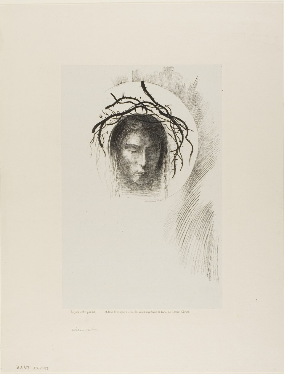 Dagen viser seg endelig,...og i selve solskiven skinner Jesu Kristi ansikt, plate 24 av 24 av Odilon Redon
