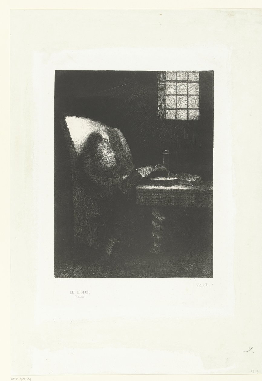 Leseren Le Liseur (tittel på objekt) Portrett av Rodolphe Bresdin av Odilon Redon