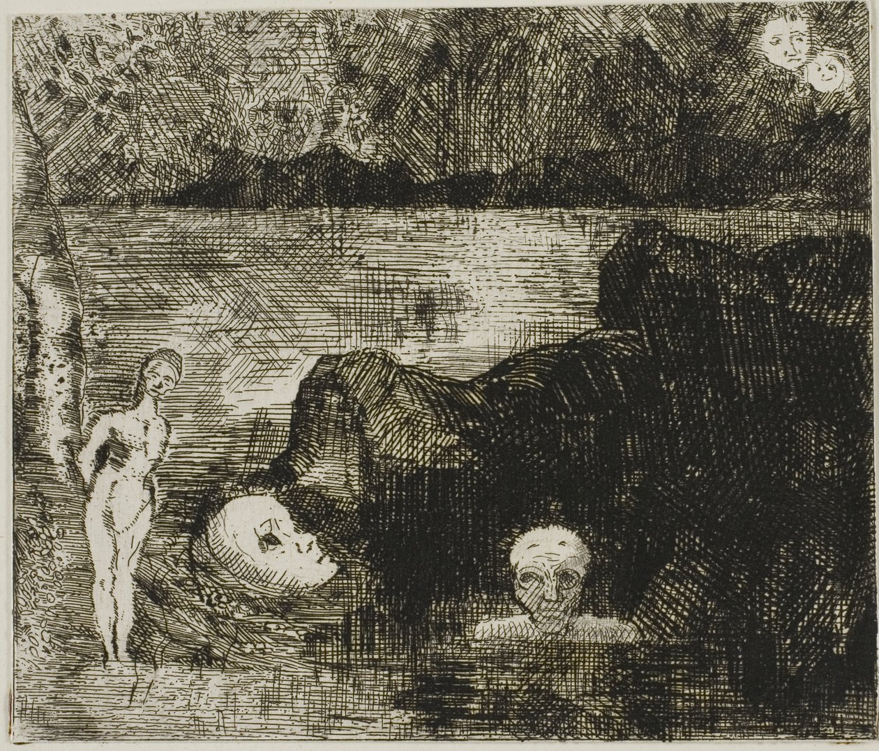 Dream Vision, ca. 1880 (etsing og tørrpunkt på elfenbensvevet papir) av Odilon Redon