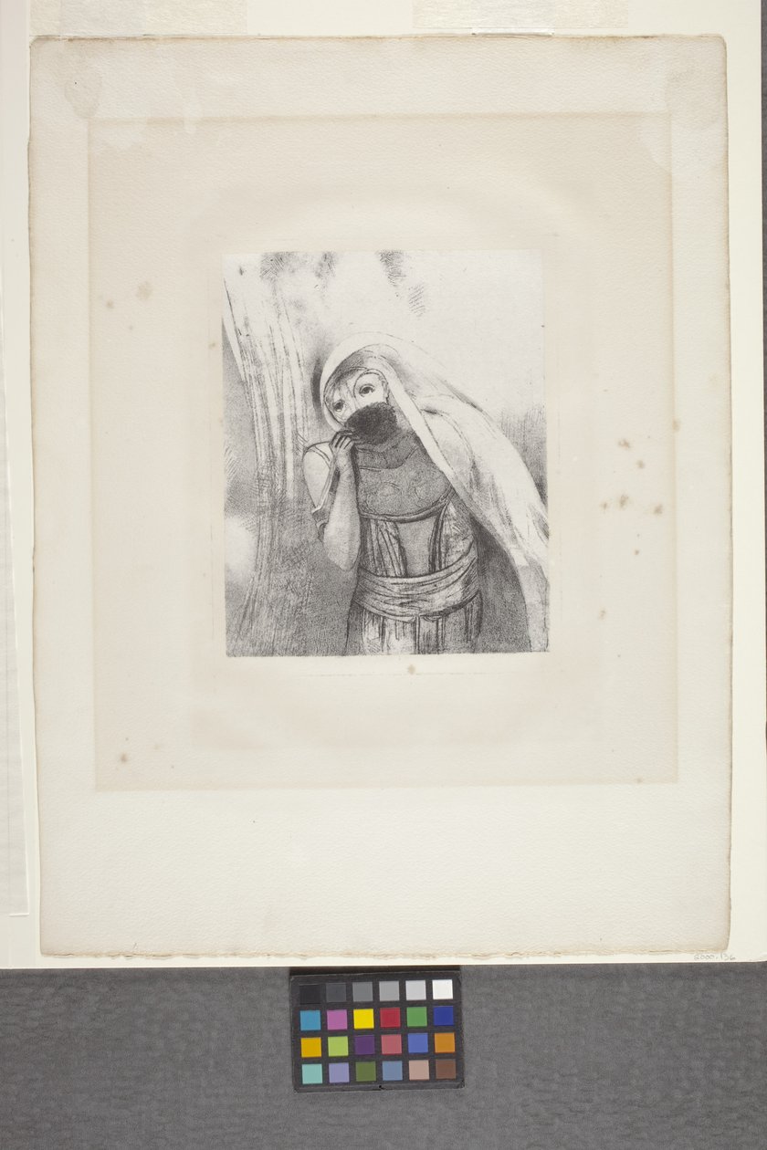 Hun tegner fra brystet en svamp helt svart... (litografi på kinesisk applikasjonspapir) av Odilon Redon