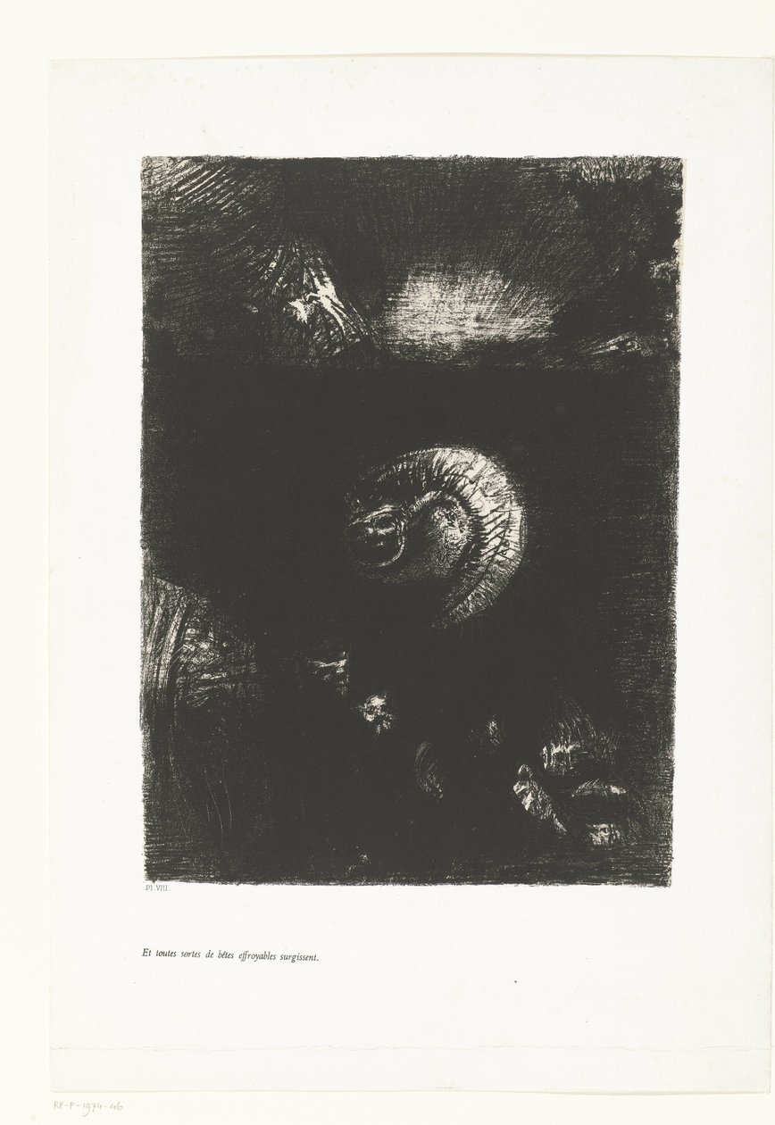 Og alle slags fæle beist dukket opp Et toutes sortes de bêtes effroyables surgissent (tittel på objekt) Tentation de Saint-Antoine (1) (serietittel) Temptation of Saint Anthony (serietittel) av Odilon Redon