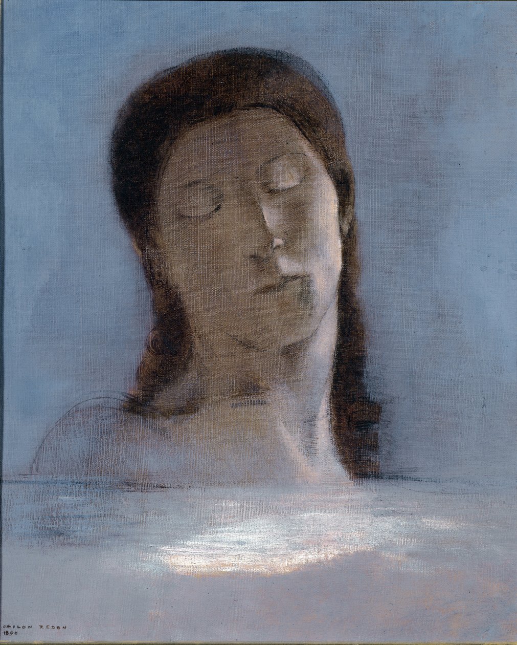 Lukkede øyne - olje på papp av Odilon Redon