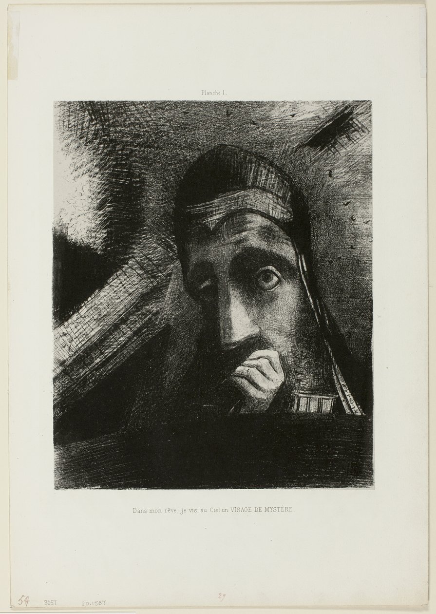 Face of Mystery (I min drøm så jeg i himmelen et FACE OF MYSTERY), plate 1 fra Homage to Goya av Odilon Redon