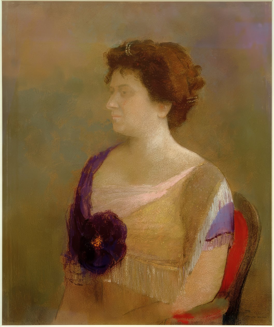 Kvinne med blomst på overdelen av Odilon Redon