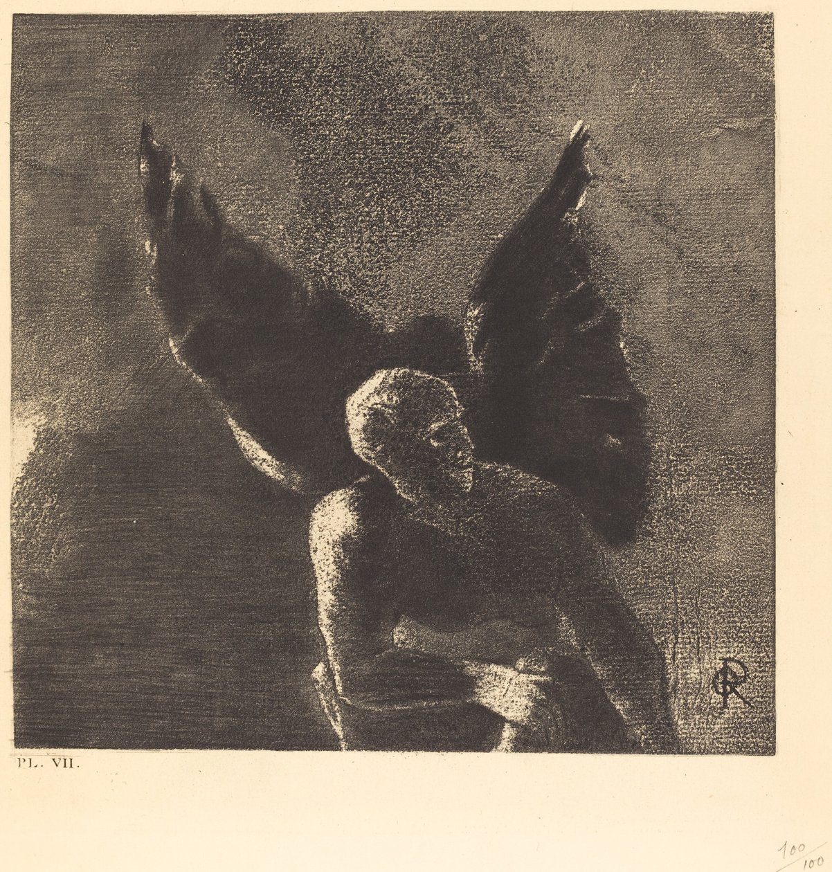 Ære og pris til deg, satan, på himmelens høyder hvor du regjerte, og i helvetes dyp, hvor du er beseiret, drømmer du i stillhet! (Ære og pris til deg, Satan, i himmelens høyder, hvor du hersket, og i helvetes dyp, hvor, vanqu av Odilon Redon