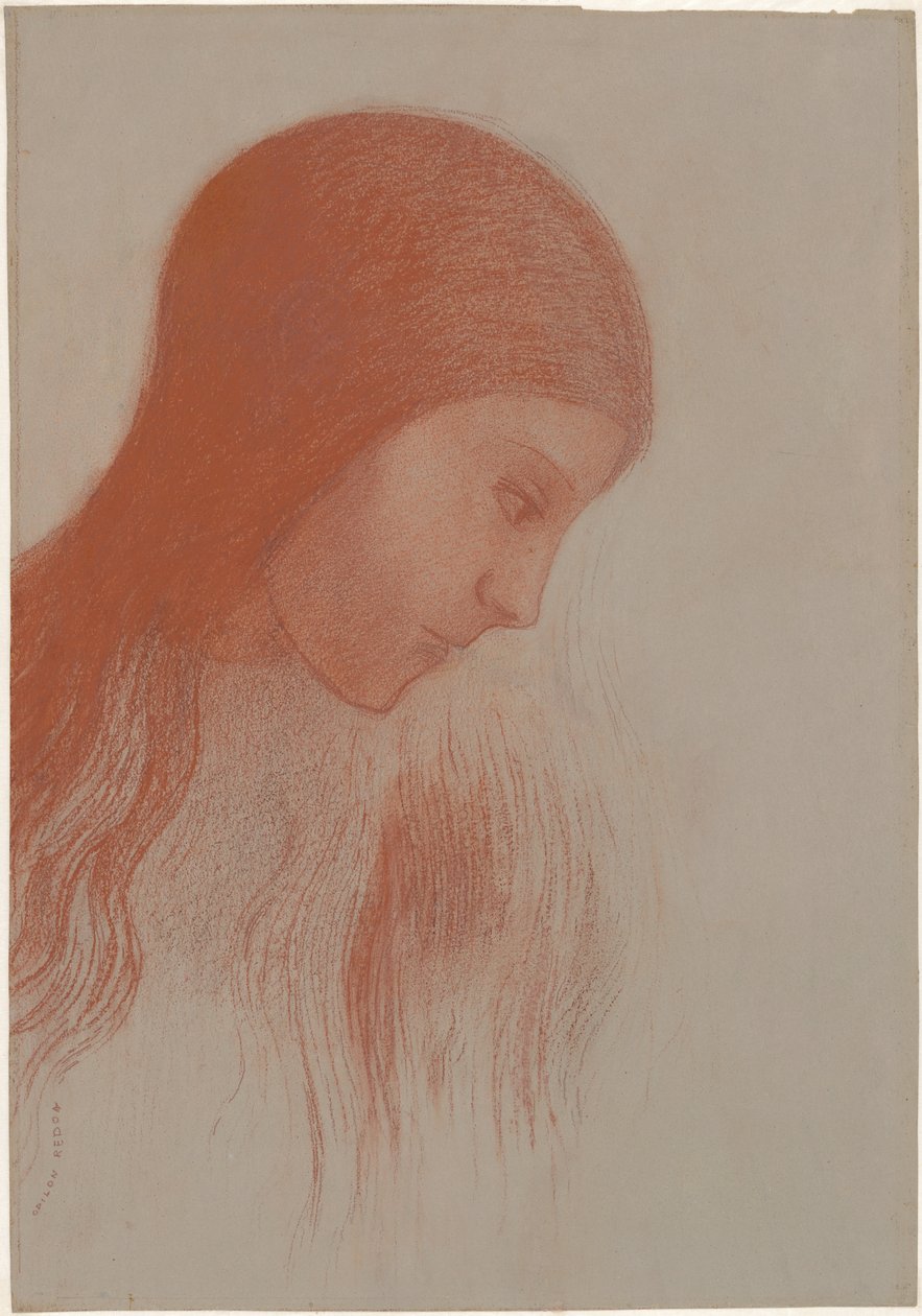 Hodet av en ung jente i profil av Odilon Redon