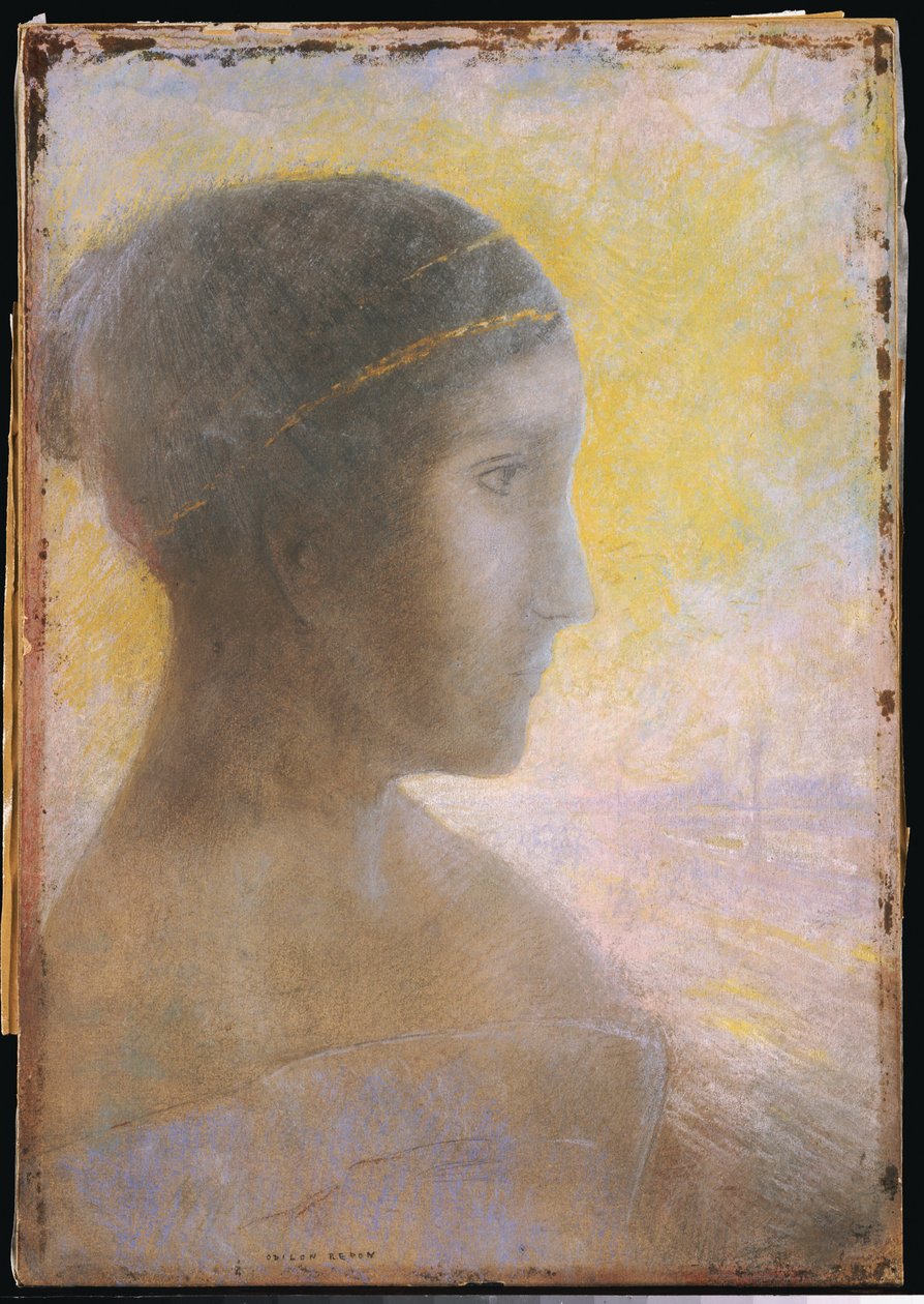 Leder for en ung kvinne i profil, ca. 1895 av Odilon Redon