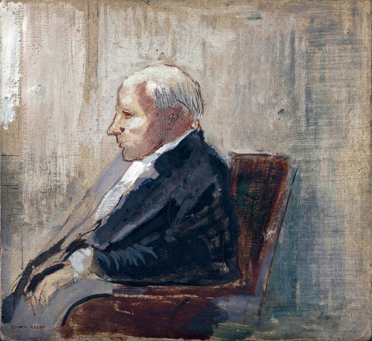 Sittende mann - Maleri av Odilon Redon (1840-1916), olje på papp (21,9x23,5 cm), ca. 1910 - MOMA (Museum of Modern Art), New York (USA) av Odilon Redon
