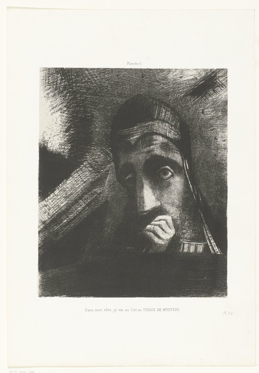 Jeg så i drømmen min et mystisk ansikt på himmelen Dans mon rêve, je vis au Ciel un VISAGE DE MYSTÈRE (tittel på objekt) av Odilon Redon