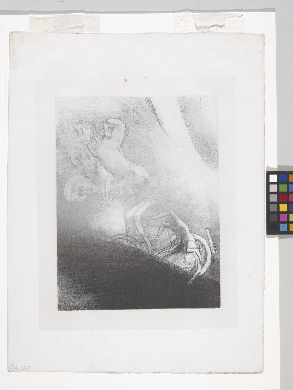 He Falls Into The Abyss... (litografi på kinesisk applikasjonspapir) av Odilon Redon