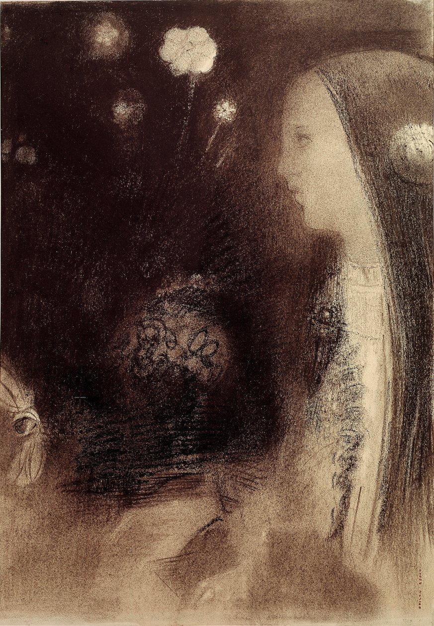 I drømmen Gravering av Odilon Redon (1840-1916) 1879 Paris, privat samling av Odilon Redon