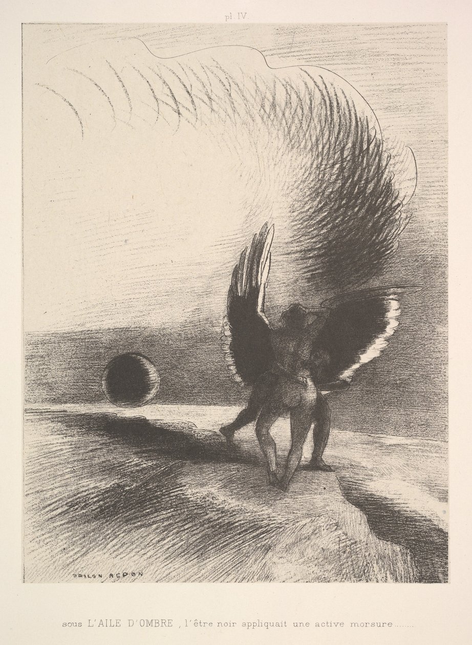 I skyggen av vingen bet den svarte skapningen, 1891. av Odilon Redon