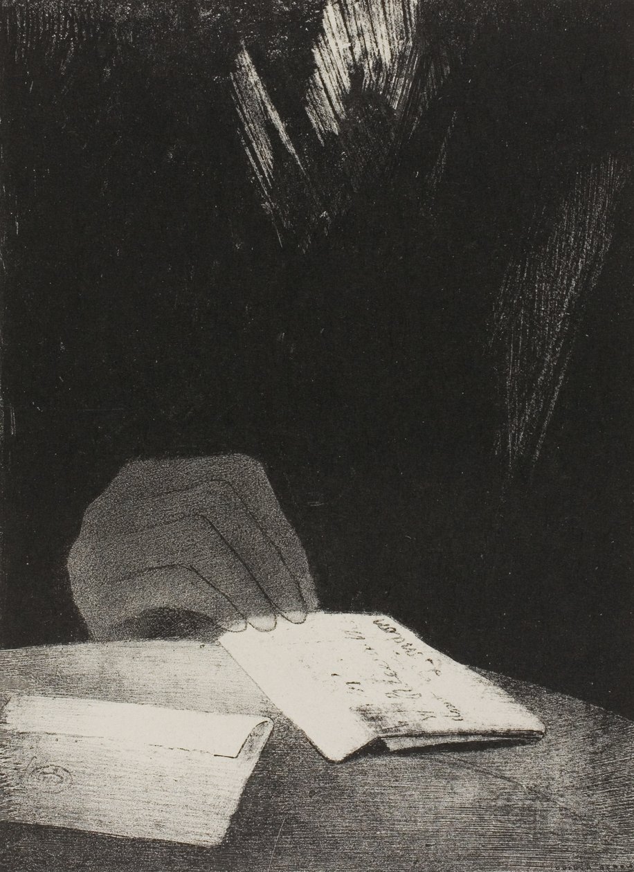 Det var en hånd, tilsynelatende like mye av kjøtt og blod som mitt eget, plate 4 av 6 av Odilon Redon