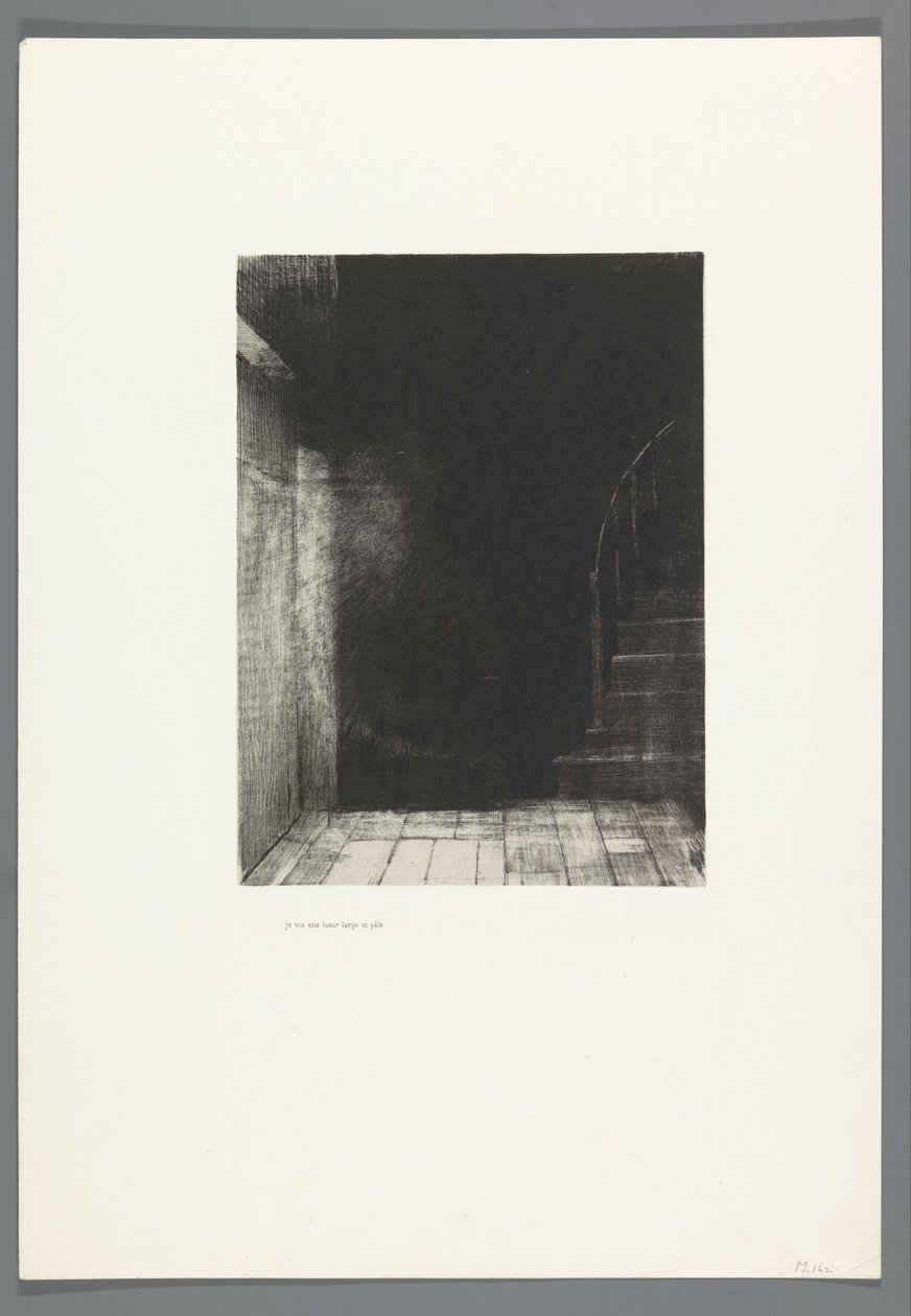 Je vis une lueur large et pâle La Maison Hautée, 6 litografier omslagstittelside The Haunted House, La Maison Hantée, illustrasjoner til tekst av Bulwer-Lytton, oversatt til fransk av René Philipon, (serietittel) av Odilon Redon