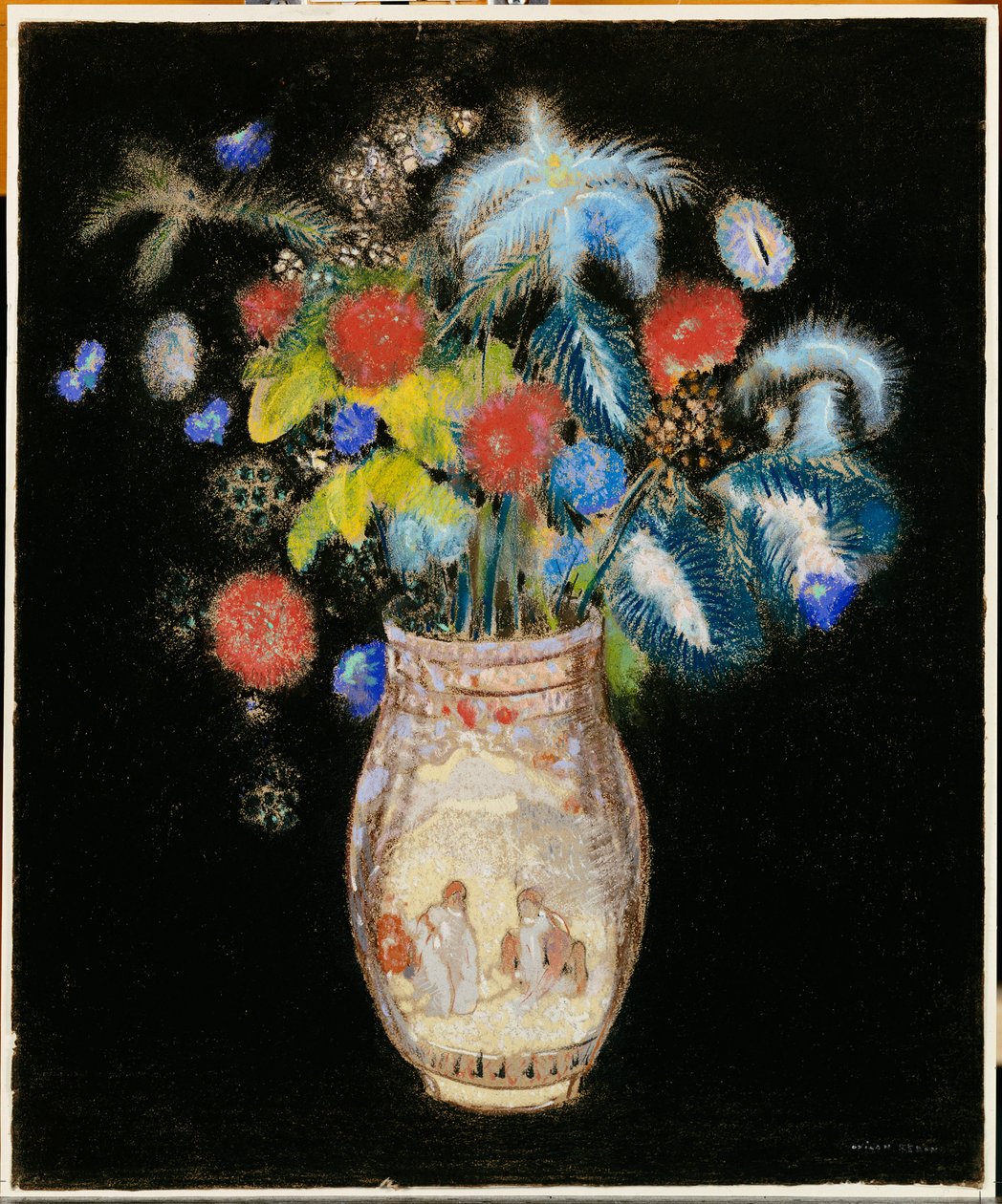 Stor bukett på svart bakgrunn, ca. 1910 av Odilon Redon
