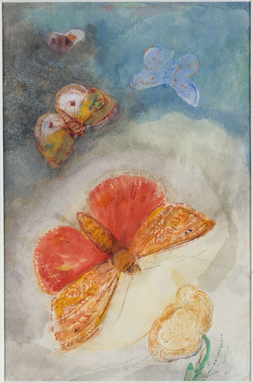 Sommerfugler og blomst av Odilon Redon