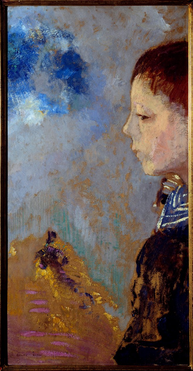 Portrett av Ari Redon (1889-1972) på sjøpasset (sønn av kunstneren). Maleri av Odilon Redon (1840-1916) av Odilon Redon