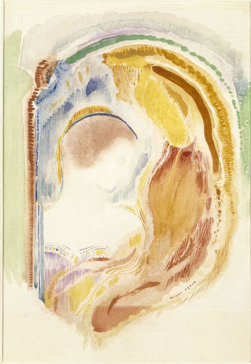 Profil einer Frau nach rechts in einer gebogenen Form av Odilon Redon